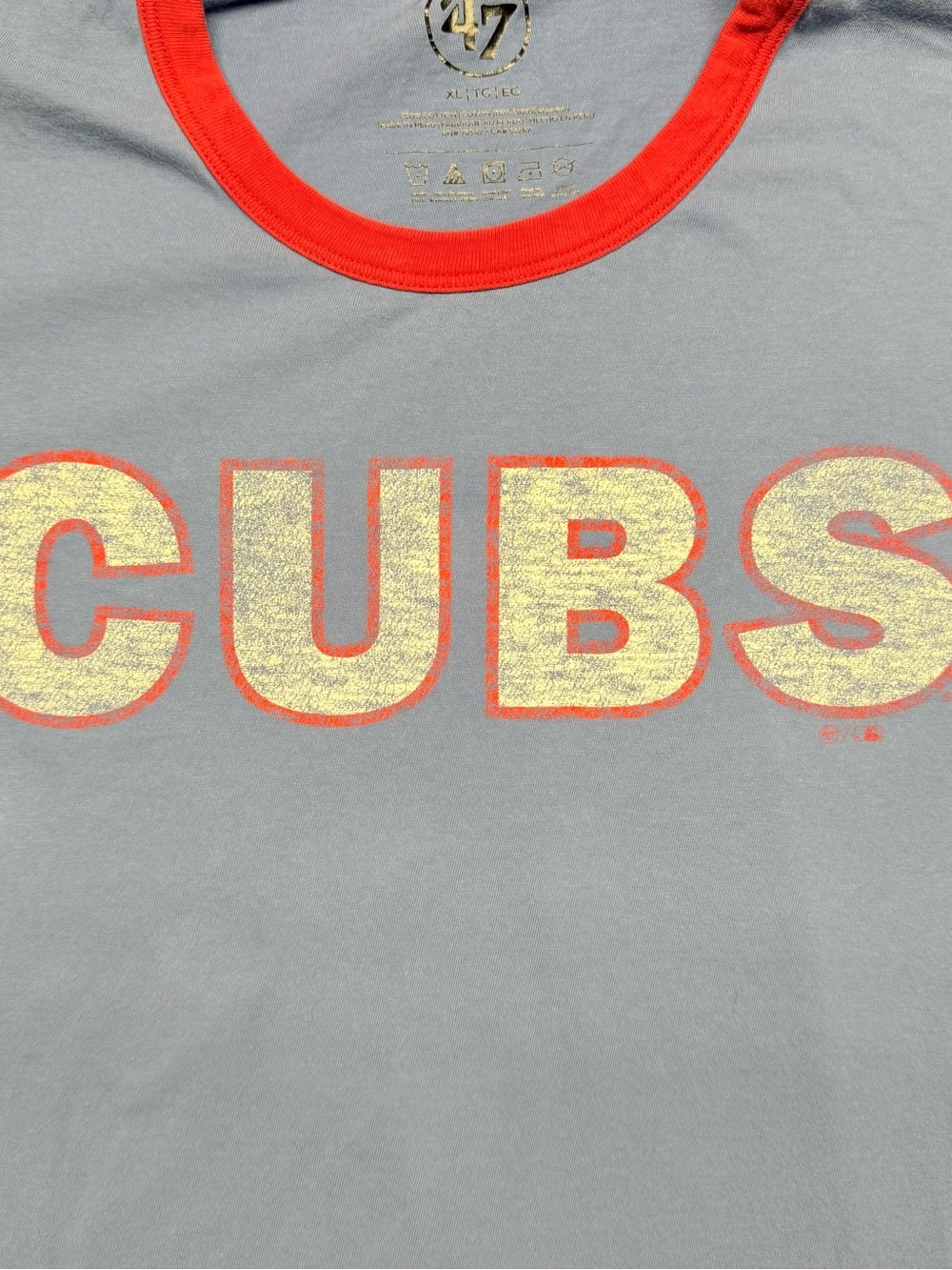 47 Brand Light Blue CUBS Ringer Tee with Red Trim and Cream Sleeves - Picture 3 of 6